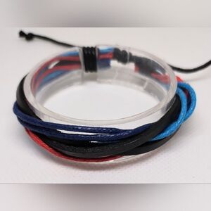Leather bracelet men's layered‎ blue red new e91